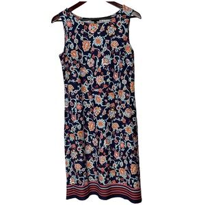 Talbots Women’s Floral Blue’s Pink Sleeveless Sheath Round Neck Dress NWT’s Sz S